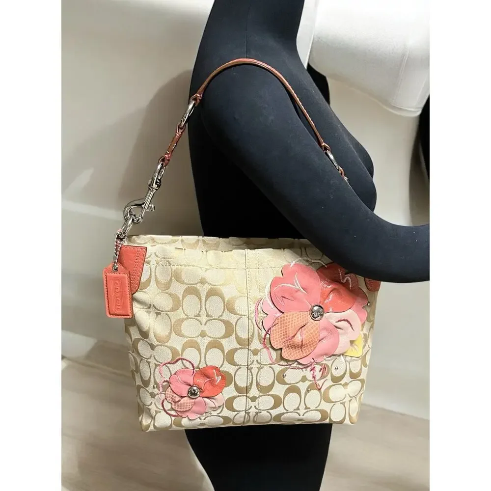 Y2K Coach F16879 Signature Floral Carly Hobo Bag & Corner Zip Wallet